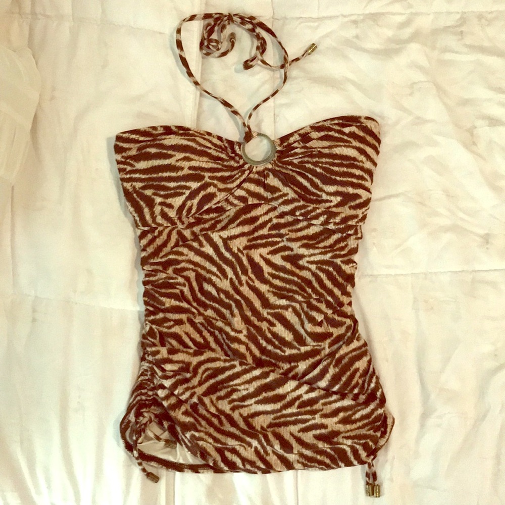Petite small MK brown and tan tankini top